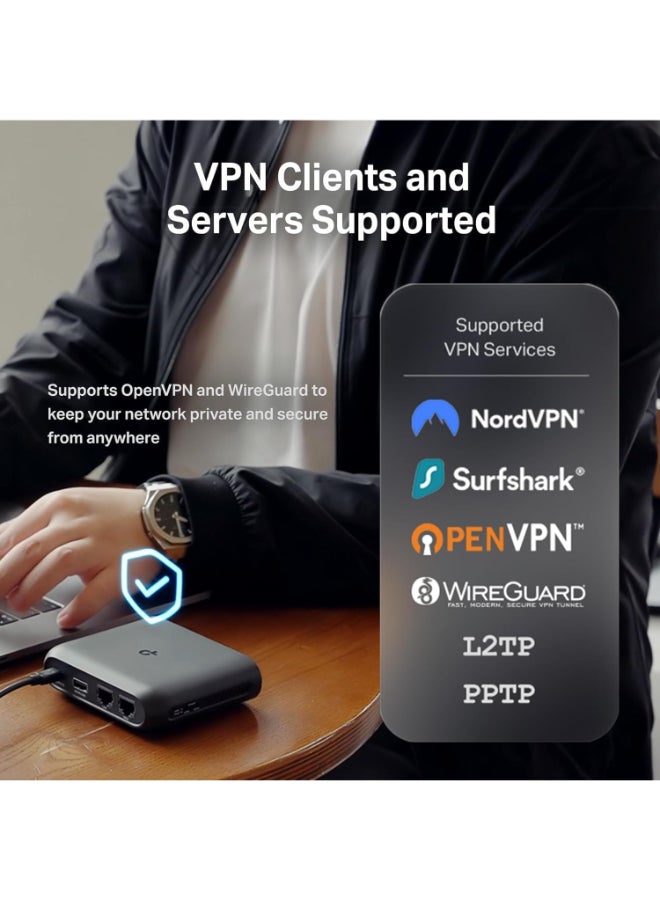 تي بي لينك Dual-Band Wi-Fi 6 AX3000 Travel Router TL-WR3002X | Multi-Gig Portable | OpenVPN, WireGuard | Easy Public WiFi Sharing | Hotel/Cruise/Travel Approved | Phone WiFi Tether | USB 3.0 | Multi-Mode black - Image 4