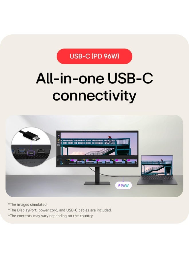LG 34U650A-B 34” Curved UltraWide IPS Monitor, WQHD 3440×1440, 100Hz, HDR10, USB-C 96W Power Delivery, Built-in KVM, RJ45 LAN, HDMI + DisplayPort, Ergonomic Stand Black - Image 5