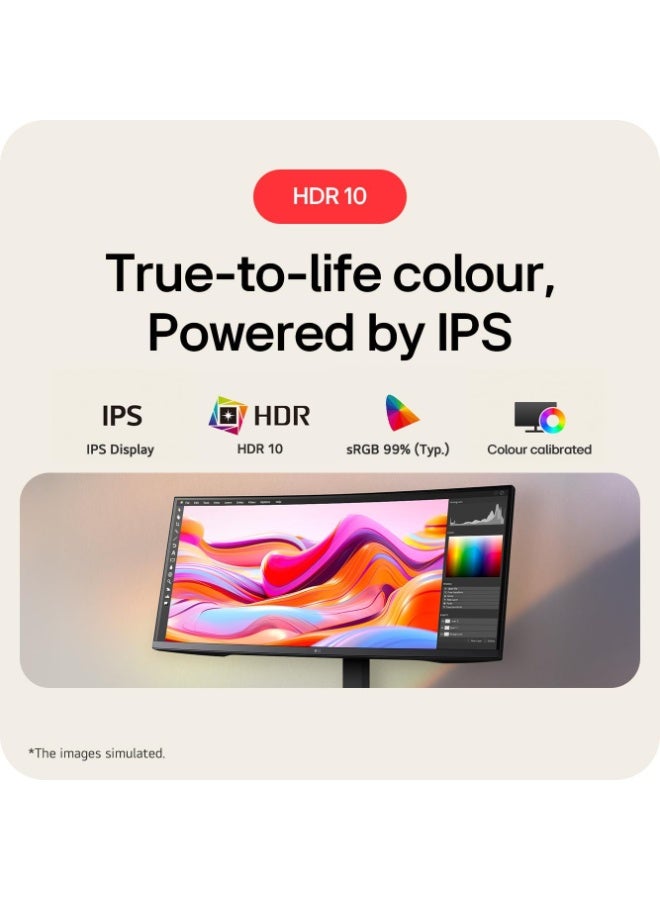LG 34U650A-B 34” Curved UltraWide IPS Monitor, WQHD 3440×1440, 100Hz, HDR10, USB-C 96W Power Delivery, Built-in KVM, RJ45 LAN, HDMI + DisplayPort, Ergonomic Stand Black - Image 2