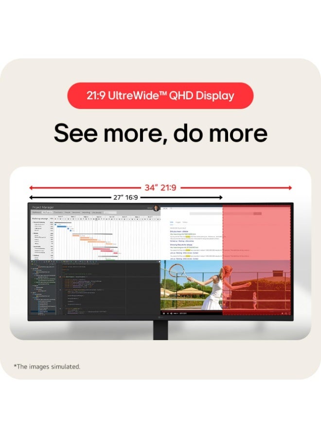 LG 34U650A-B 34” Curved UltraWide IPS Monitor, WQHD 3440×1440, 100Hz, HDR10, USB-C 96W Power Delivery, Built-in KVM, RJ45 LAN, HDMI + DisplayPort, Ergonomic Stand Black - Image 4