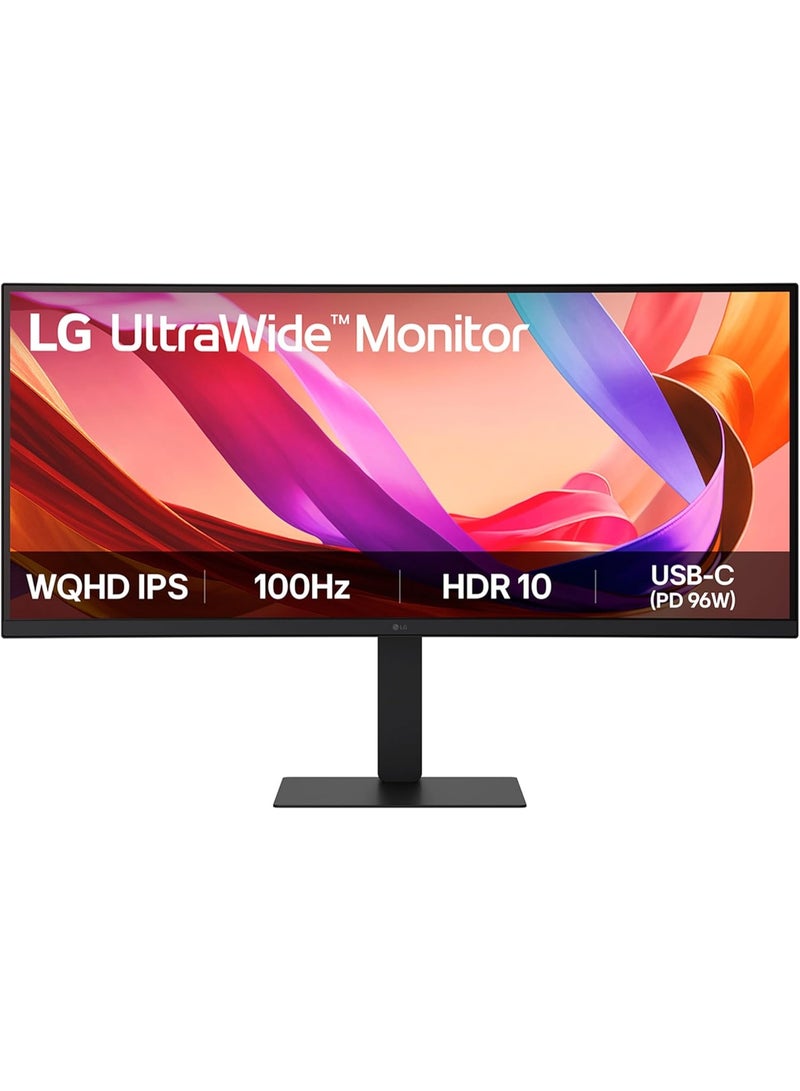 LG 34U650A-B 34” Curved UltraWide IPS Monitor, WQHD 3440×1440, 100Hz, HDR10, USB-C 96W Power Delivery, Built-in KVM, RJ45 LAN, HDMI + DisplayPort, Ergonomic Stand Black - Image 1