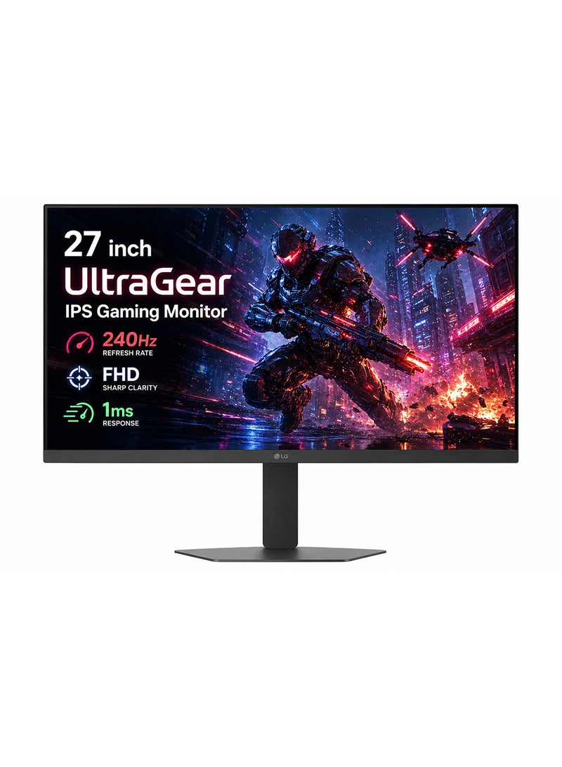 إل جي شاشة ألعاب UltraGear IPS بحجم 27 بوصة مع معدل تحديث 240 هرتز، وضوح FHD حاد، وزمن استجابة 1 مللي ثانية، وموصلات HDMI/DP للعب سلس للغاية وتنافسي. 27G440A-B - Image 1