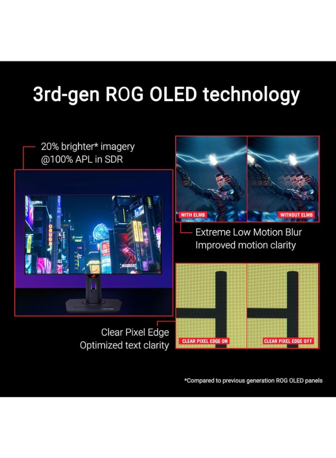 أسوس شاشة الألعاب ROG Strix OLED XG27AQDMG Gen2 مقاس 27 بوصة QHD – لوحة WOLED لامعة، 240 هرتز، 0.03 مللي ثانية GTG، HDR400 أسود حقيقي، 99% DCI-P3، 10 بت، متوافقة مع G-SYNC، FreeSync Premium، HDMI 2.1، DisplayPort 1.4، OLED Care Pro | 90LM0CC0-B01171 - Image 3