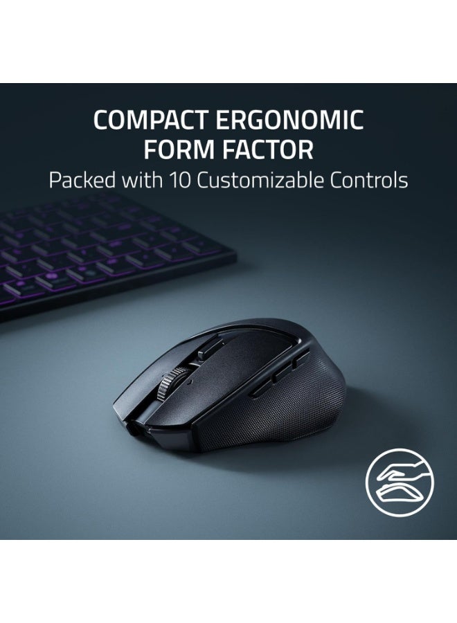 ريزر فأرة الألعاب اللاسلكية المحمولة المريحة من باسيليسك: 10 عناصر تحكم قابلة للبرمجة، تقنية HyperScroll، مفاتيح بصرية من الجيل الثالث، عمر بطارية طويل، تنبيه بالذكاء الاصطناعي، 2.4 جيجاهرتز، بلوتوث، USB C - أسود - Image 2