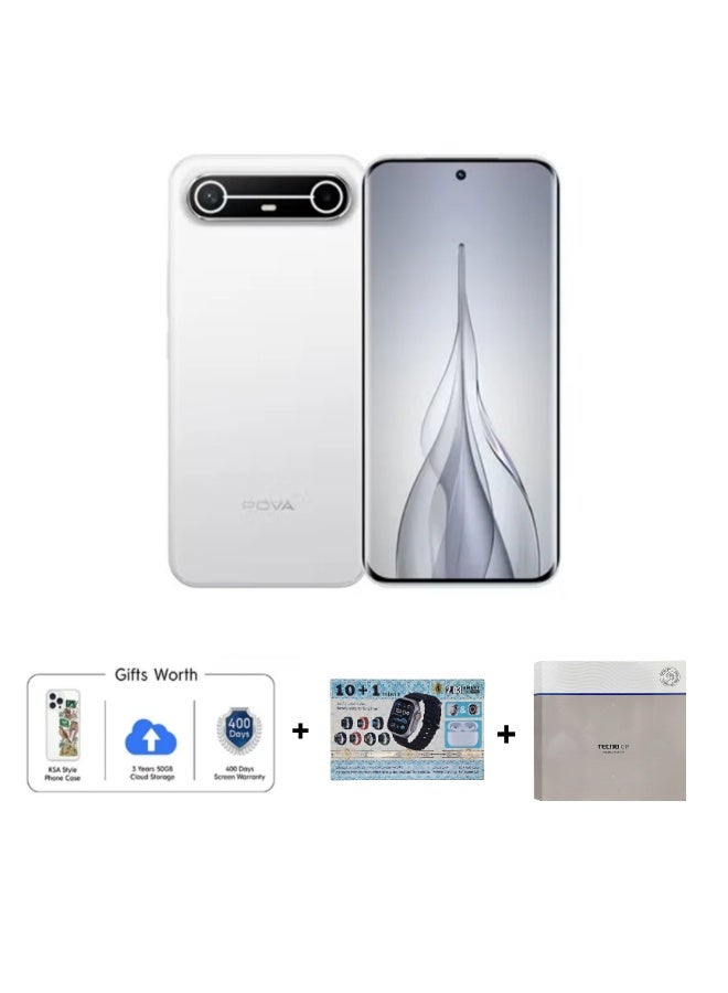 TECNO POVA Slim 5G Dual SIM Slim White 8GB RAM 256GB 5G With Free Gifts KSA Style Phone Case , 3 Years 50GB Cloud Storage and 400 Days Screen Warranty + Gifts - Middle East Version - Image 1