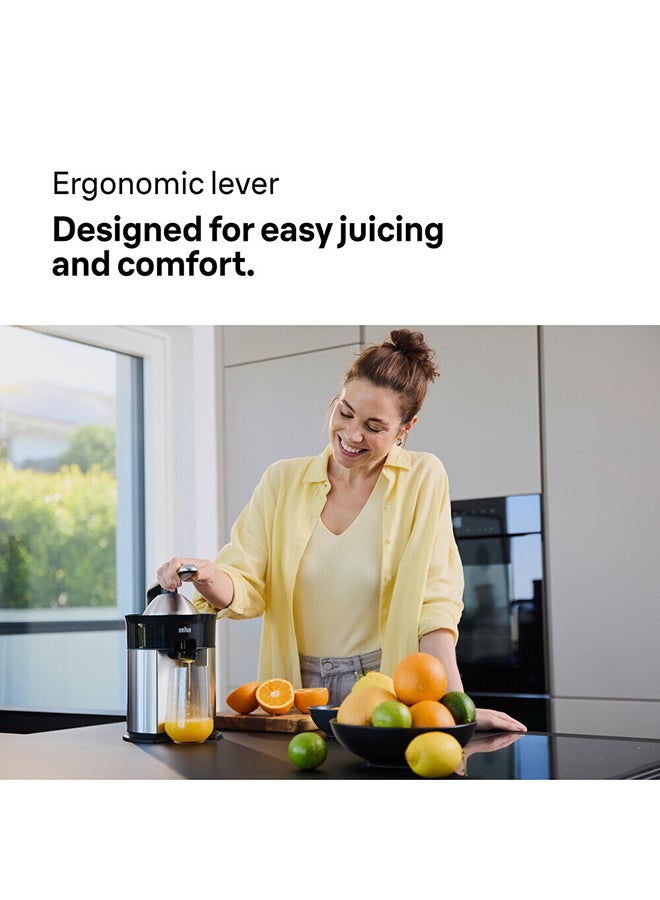 براون Braun CitrusQuick 7 Citrus Juicer, 160 Watts, XL Fit Design, Direct Serve Option, Anti-Drip Spout, Automatic Start / Stop, Ergonomic Lever, Universal Presscone - CJ 7050 Black 160 W CJ 7050 BK black - Image 4