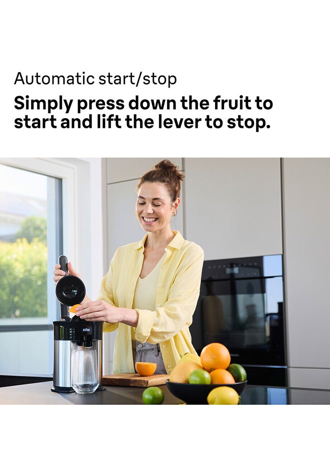 براون Braun CitrusQuick 7 Citrus Juicer, 160 Watts, XL Fit Design, Direct Serve Option, Anti-Drip Spout, Automatic Start / Stop, Ergonomic Lever, Universal Presscone - CJ 7050 Black 160 W CJ 7050 BK black - Image 3