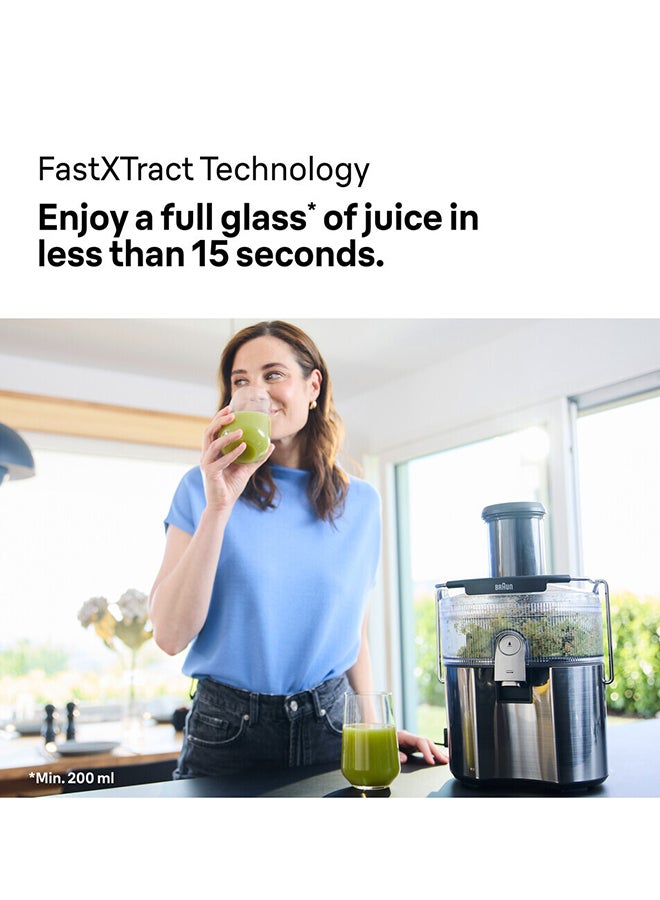 Braun MultiJuice 7 Spin Juicer, 1000 Watts, 2 Speed Settings, FastXtract Technology, Direct Serve Option, Anti-Drip System, 2L Pulp Container - SJ 7000 Grey 2 L 1000 W SJ 7000 grey - Image 3