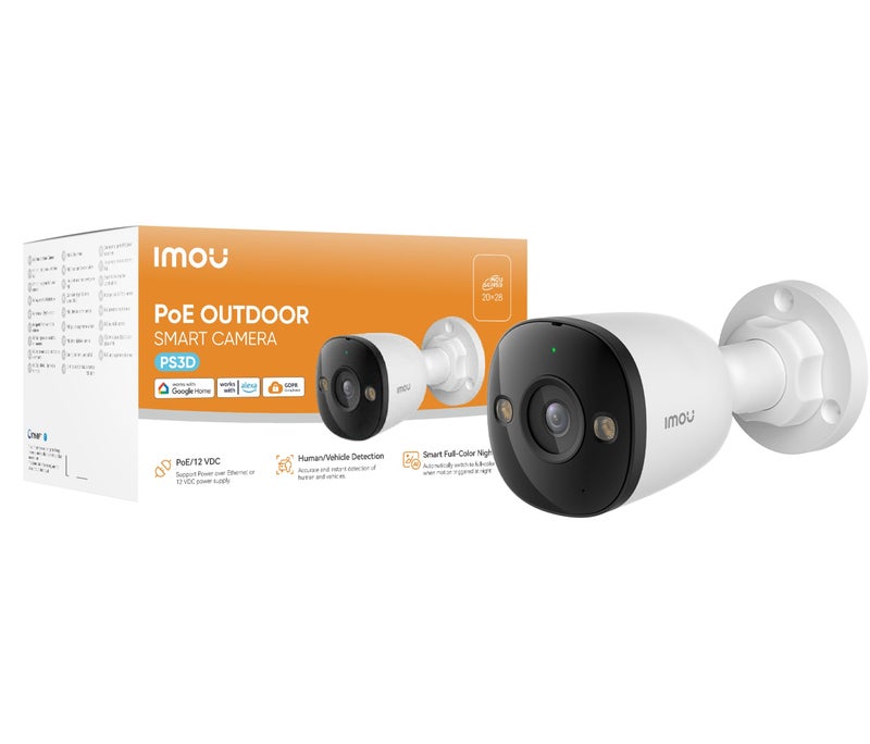 IMOU PS3D-5MP Outdoor PoE Bullet Security Camera, 5MP 3K Ultra HD, H.265, Smart Human & Vehicle Detection, Color Night Vision, Built-in Mic, MicroSD up to 512GB, IP67 Weatherproof, ONVIF, Imou Life App | IPC-PS3DP-5M0 - Image 1