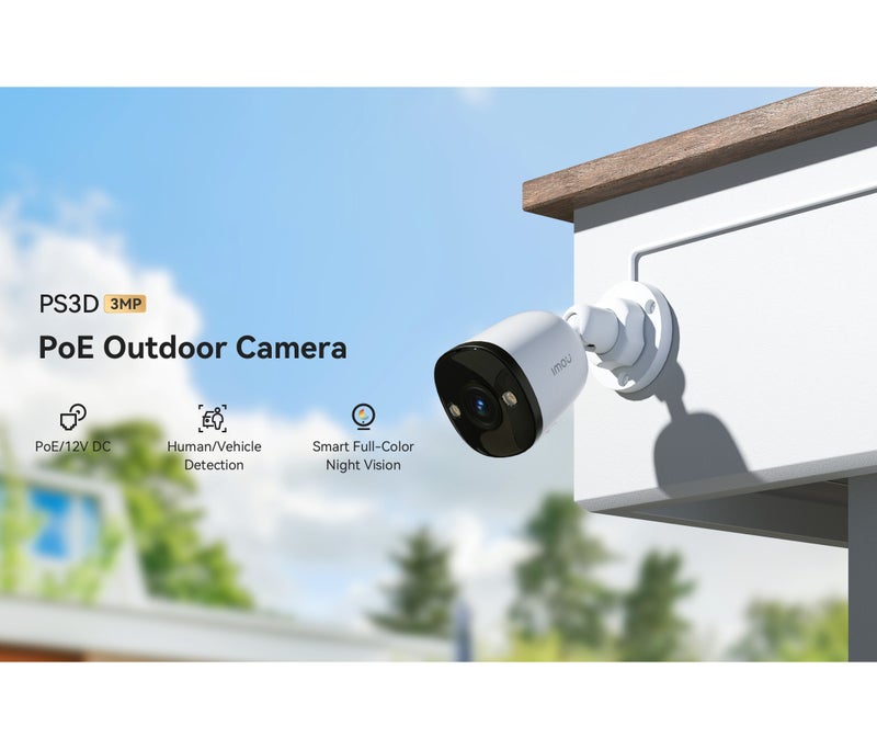 IMOU PS3D 3MP PoE Outdoor Security Camera, 2K HD, 2.8mm Lens, Night Vision 30m, AI Human & Vehicle Detection, Spotlight & Audio, ONVIF Compatible, MicroSD up to 512GB, Weatherproof IP67 | IPC-PS3DP-3M0 - Image 2