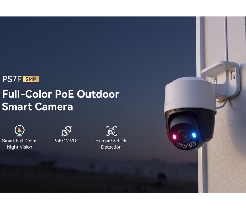 IMOU PS7F 5MP PoE Outdoor Security Camera – 5MP HD, 355° Pan & 90° Tilt, 3.6mm Lens, Night Vision 30m, AI Human/Vehicle Detection, Two-Way Audio, Siren & Warning Lights, IP67, MicroSD up to 512GB | IPC-PS7FP-5M0 - Image 2