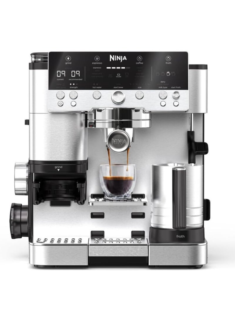 Ninja Luxe Premier ES601EU 3-in-1 Coffee Maker with Grinder and Frother for Latte, Cappuccino, Cold Brew & Espresso, Easy to Use, 4 Presets for Frothing, Silver 1.5 L 1650 W ES601EU Silver - Image 1