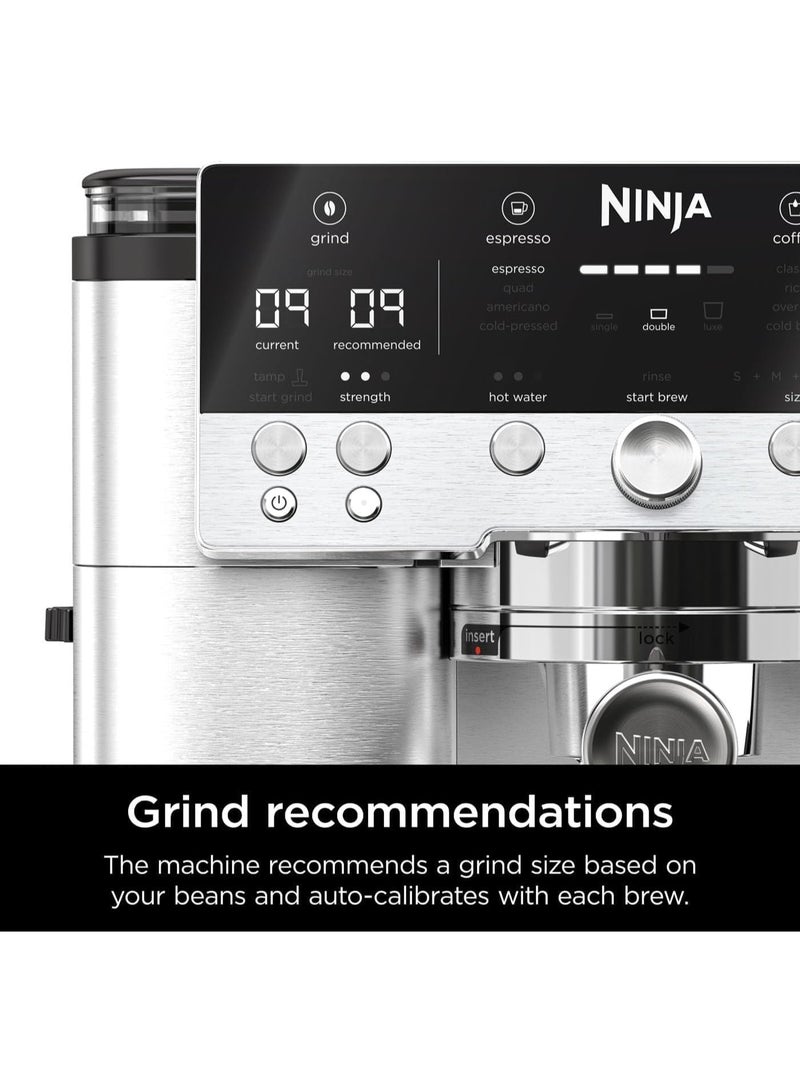 Ninja Luxe Premier ES601EU 3-in-1 Coffee Maker with Grinder and Frother for Latte, Cappuccino, Cold Brew & Espresso, Easy to Use, 4 Presets for Frothing, Silver 1.5 L 1650 W ES601EU Silver - Image 3