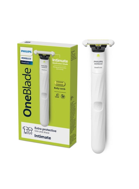 OneBlade Intimate Electric Shaver and Intimate Trimmer for Men and Women, with Extra Skin Protection, QP1924/70, White