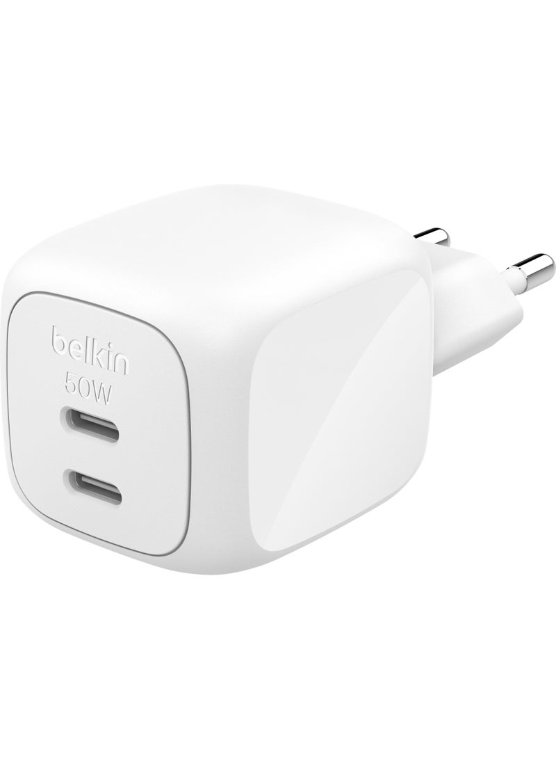 Belkin Boost Charger Pro Dual 50W USB-C Power Delivery GaN PPS wall charger white - Image 1
