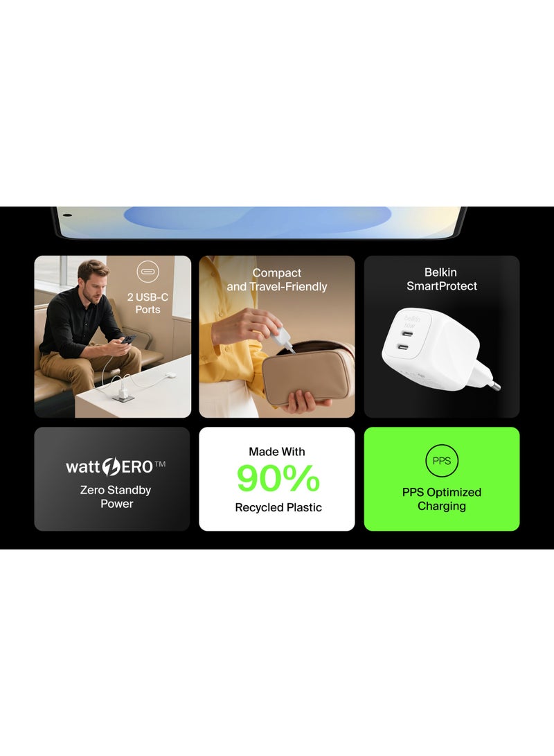 Belkin Boost Charger Pro Dual 50W USB-C Power Delivery GaN PPS wall charger white - Image 5