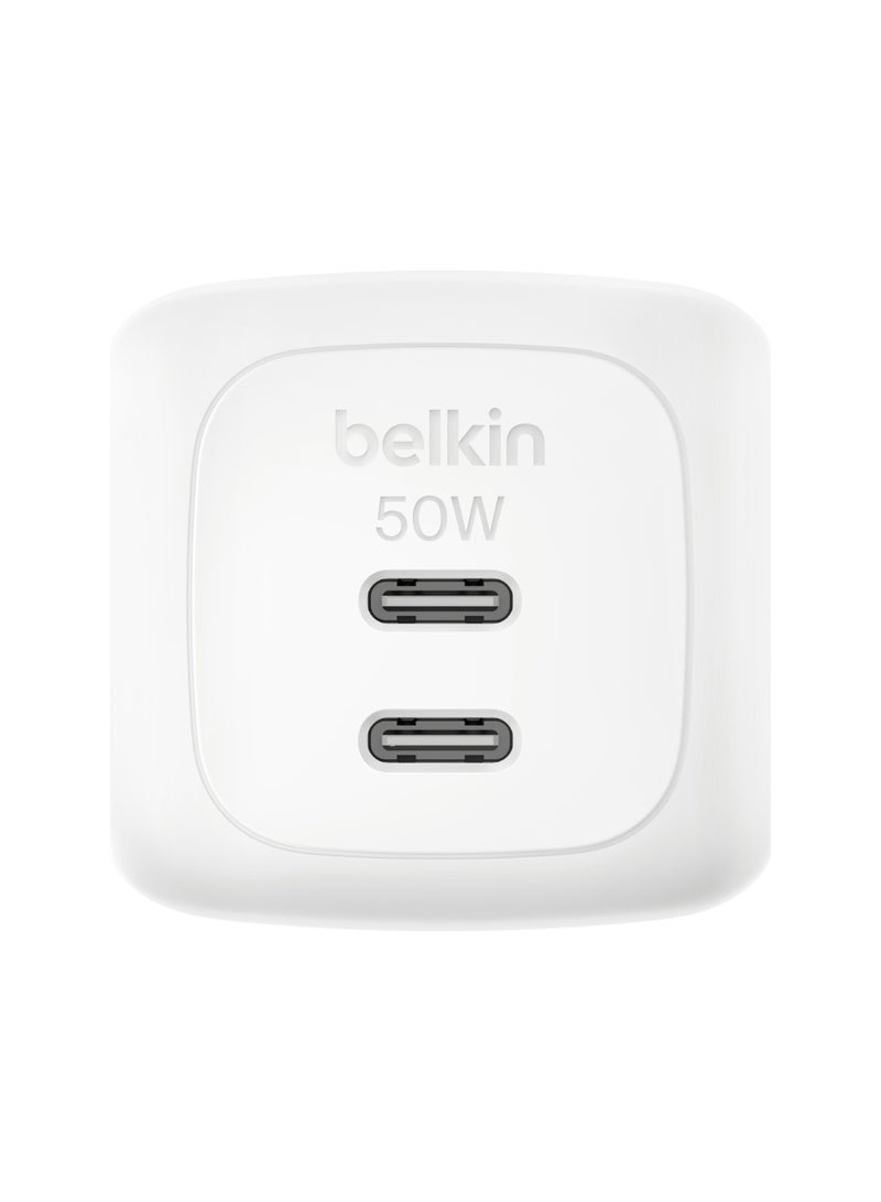 Belkin Boost Charger Pro Dual 50W USB-C Power Delivery GaN PPS wall charger white - Image 2