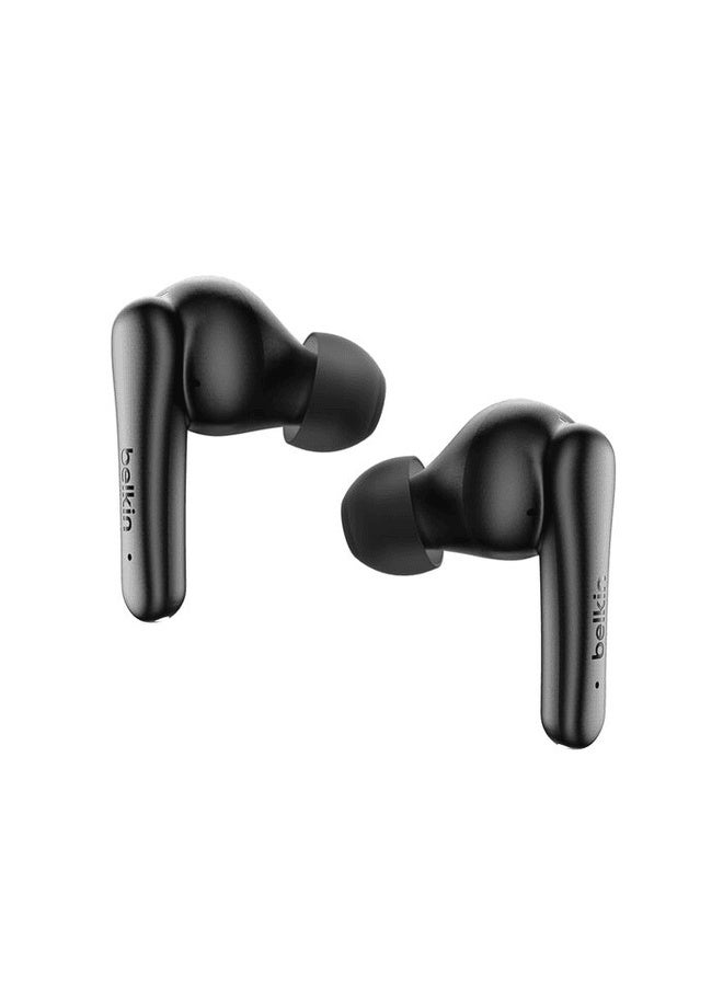belkin SoundForm Rhythm ANC True Wireless Earbuds with Built-in Microphone, USB-C Fast Charging, 28H Battery Life, IPX5 Water Resistance - Bluetooth Earbuds for iPhone, iPad, Galaxy, Pixel And More - Black Black - Image 3