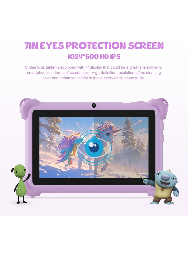 سي آيديا C idea CM88 Kids Tablet 7 Inch for Age 3–7 | Android 13 | 8GB RAM 256GB ROM (512GB TF) | HD IPS Eye Protection Display | Parental Control | Shockproof Case | Purple - Image 4
