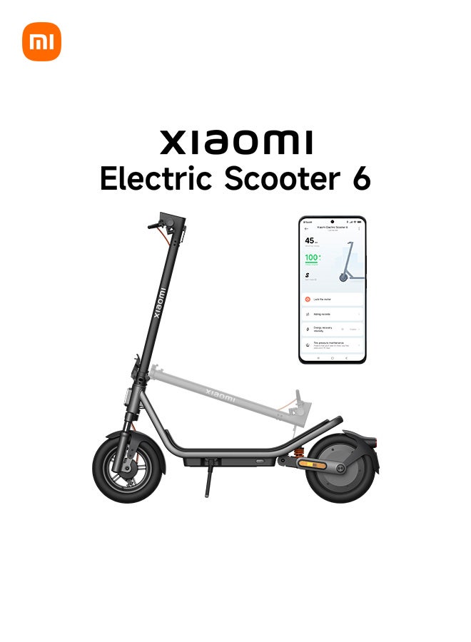شاومي سكوتر كهربائي 6، مدى طويل 45 كم، تعليق زنبركي أمامي وخلفي، إطارات بدون أنبوب مقاس 12 بوصة، طاقة قصوى 800 واط، نظام فرامل مزدوج، سكوتر قابل للطي للبالغين، قانوني على الطريق - Image 1