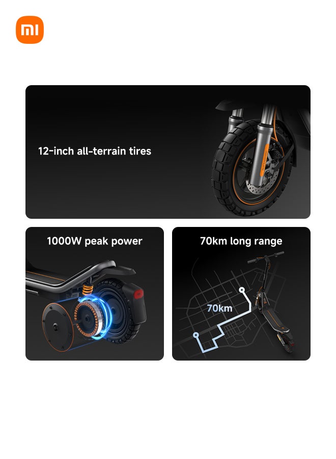 شاومي سكوتر كهربائي 6 برو – مدى طويل 70 كم، قوة ذروة 1000 واط، إطارات 12 بوصة لجميع التضاريس، تعليق أمامي وخلفي، فرامل قرصية أمامية وE-ABS خلفية، خاصية العثور على أبل، سكوتر قابل للطي للبالغين، هيكل مناسب للطرق الوعرة، قانوني على الطرق - Image 2