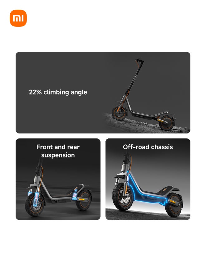 شاومي سكوتر كهربائي 6 برو – مدى طويل 70 كم، قوة ذروة 1000 واط، إطارات 12 بوصة لجميع التضاريس، تعليق أمامي وخلفي، فرامل قرصية أمامية وE-ABS خلفية، خاصية العثور على أبل، سكوتر قابل للطي للبالغين، هيكل مناسب للطرق الوعرة، قانوني على الطرق - Image 3