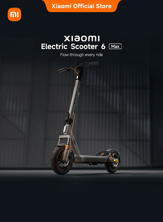 شاومي سكوتر كهربائي 6 ماكس - مدى طويل 70 كم، قوة ذروة 1100 واط، إطارات بدون أنابيب 12 بوصة، تعليق أمامي وخلفي، فرامل قرصية مزدوجة، خاصية العثور على أبل، سكوتر قابل للطي للبالغين، قانوني على الطرق - Image 1