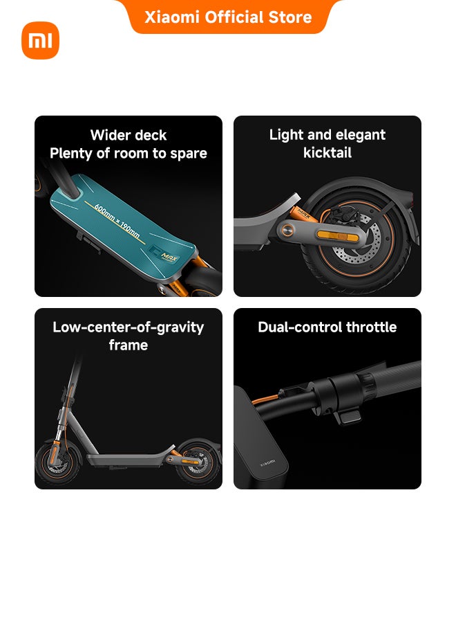 شاومي سكوتر كهربائي 6 ماكس - مدى طويل 70 كم، قوة ذروة 1100 واط، إطارات بدون أنابيب 12 بوصة، تعليق أمامي وخلفي، فرامل قرصية مزدوجة، خاصية العثور على أبل، سكوتر قابل للطي للبالغين، قانوني على الطرق - Image 4