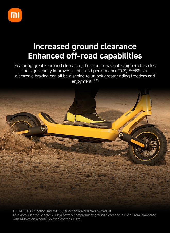شاومي سكوتر كهربائي شاومي 6 ألترا GL- 1200 واط ذروة القوة، 75 كم مدى طويل، إطارات 12 بوصة لجميع التضاريس، تعليق مزدوج ومكابح قرصية مزدوجة - Image 3