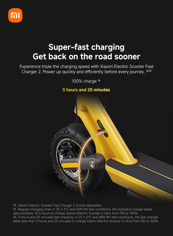 شاومي سكوتر كهربائي شاومي 6 ألترا GL- 1200 واط ذروة القوة، 75 كم مدى طويل، إطارات 12 بوصة لجميع التضاريس، تعليق مزدوج ومكابح قرصية مزدوجة - Image 5