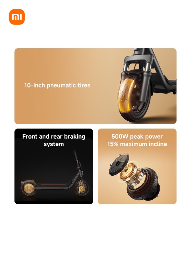شاومي سكوتر كهربائي 6 لايت، نظام تعليق أمامي مزدوج الربيع، مدى 25 كم، إطارات هوائية 10 بوصة، محرك ذروة 500 واط، فرامل درامية أمامية و E-ABS خلفية، سكوتر قابل للطي للبالغين، قانوني على الطريق - Image 3