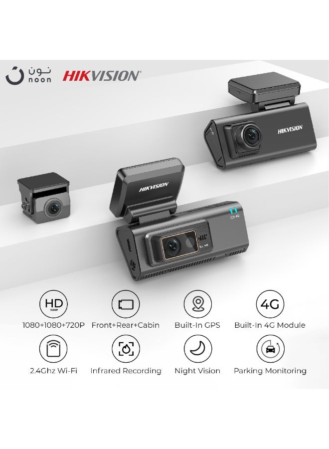 HIKVISION V300 3-Channel 4G Dash Cam with IR Cabin View | Front 1080P + Rear 1080P + Interior 720P Night Vision | Built-in GPS, WiFi, G-Sensor & ADAS | Dual SIM, 256GB Support - Image 5
