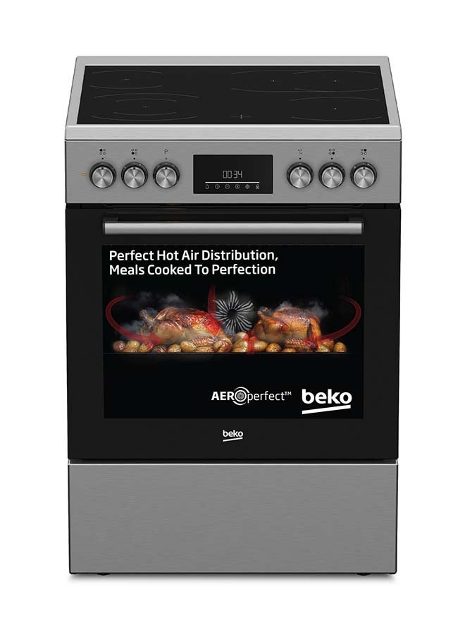 بيكو 60x60cm Freestanding Ceramic Electric cooker, 4 Cooking Zones(2 Expandable),8 Cooking Multifunction Oven,72 litres Oven Capacity FBM67320XDS Inox - Image 1