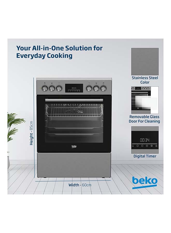 بيكو 60x60cm Freestanding Ceramic Electric cooker, 4 Cooking Zones(2 Expandable),8 Cooking Multifunction Oven,72 litres Oven Capacity FBM67320XDS Inox - Image 5