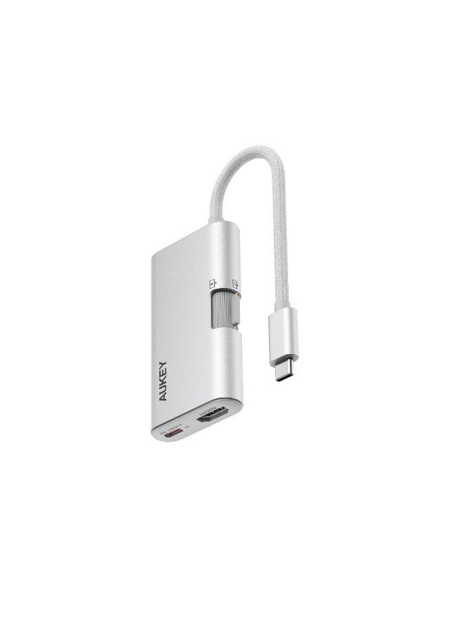 أوكي ترافيل دوك 3في1 محول بيانات، 1xHDMI، 1xUSB-A،1xUSB-C، 5جيجابت في الثانية، 100واط PD، 4K @ 60Hz، UH-CUH01، لون فضي - Image 2