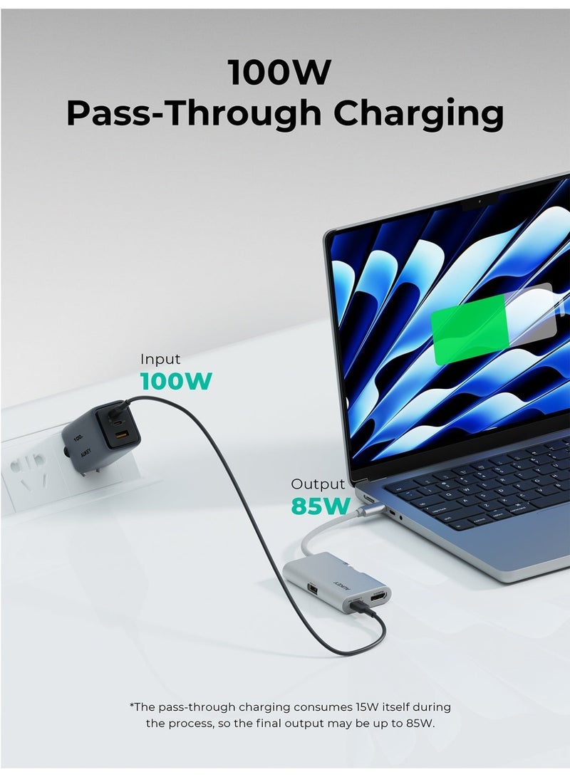أوكي ترافيل دوك 3في1 محول بيانات، 1xHDMI، 1xUSB-A،1xUSB-C، 5جيجابت في الثانية، 100واط PD، 4K @ 60Hz، UH-CUH01، لون فضي - Image 4