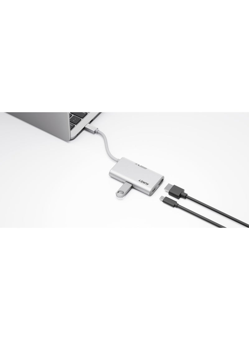 أوكي ترافيل دوك 3في1 محول بيانات، 1xHDMI، 1xUSB-A،1xUSB-C، 5جيجابت في الثانية، 100واط PD، 4K @ 60Hz، UH-CUH01، لون فضي - Image 5