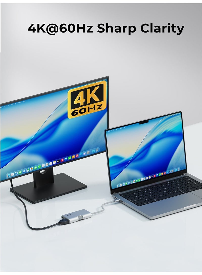 أوكي ترافيل دوك 3في1 محول بيانات، 1xHDMI، 1xUSB-A،1xUSB-C، 5جيجابت في الثانية، 100واط PD، 4K @ 60Hz، UH-CUH01، لون فضي - Image 3