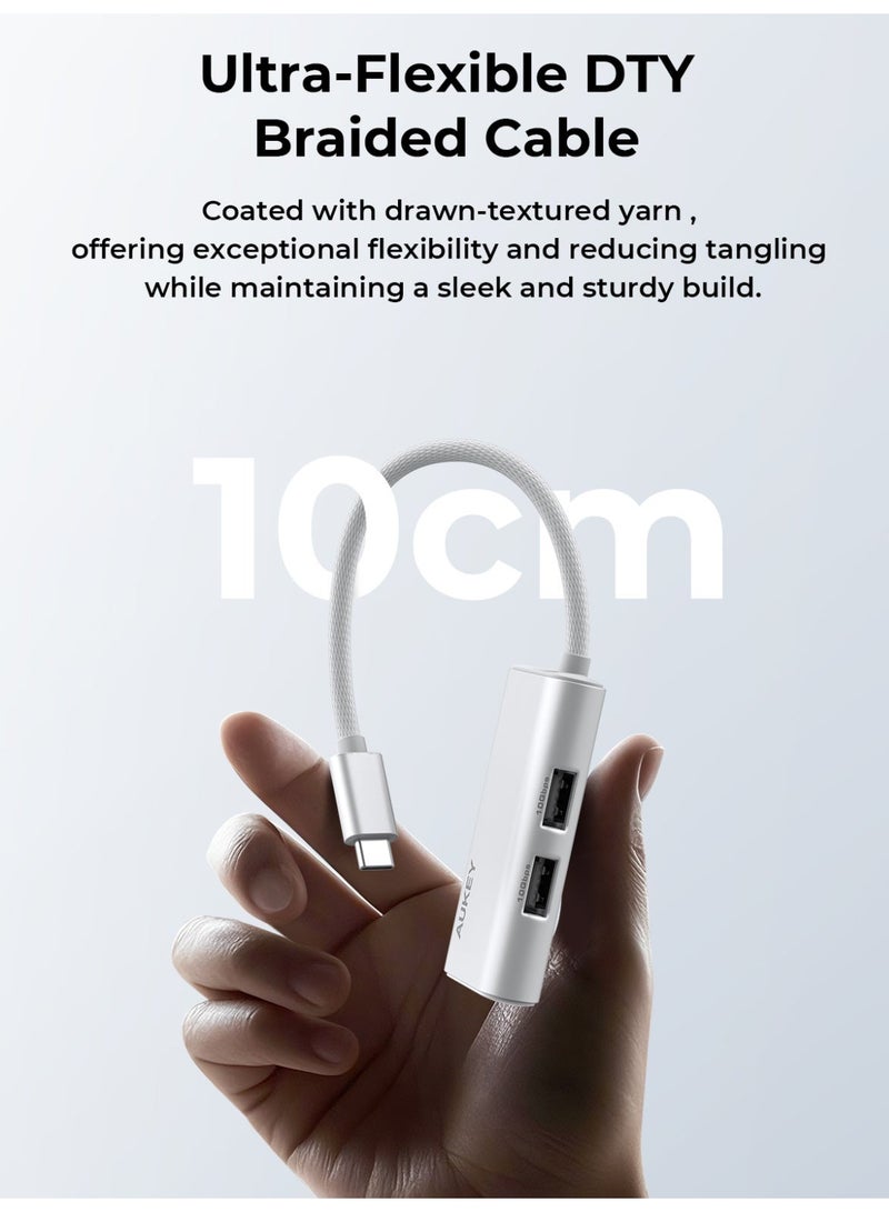 Aukey OfficeDok 4-in-1 USB Hub Adapter 2xUSB-A, 2xUSB-C, 10Gbps Data Transfer, UH-CA01 - Silver - Image 3