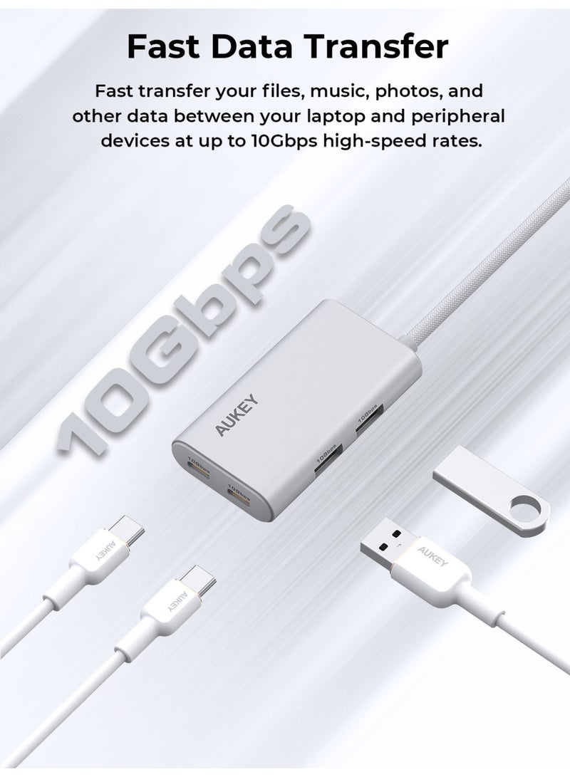 Aukey OfficeDok 4-in-1 USB Hub Adapter 2xUSB-A, 2xUSB-C, 10Gbps Data Transfer, UH-CA01 - Silver - Image 4