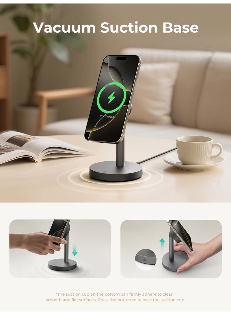 Aukey MagFusion 1X Qi2.2 25W Magnatic Fast Wireless iPhone Charging Station Grey - Image 3