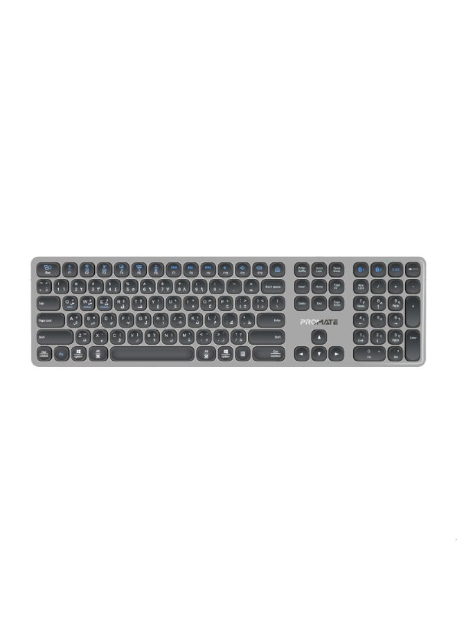 بروميت Promate Wireless Keyboard, Full-Size Slim Scissor Key Design, Triple Mode BT5.1 + 2.4G, USB-C Rechargeable, 100H Battery Life, Multi-Device Keyboard for Windows Mac Android, ProKeys-X2 grey - Image 1
