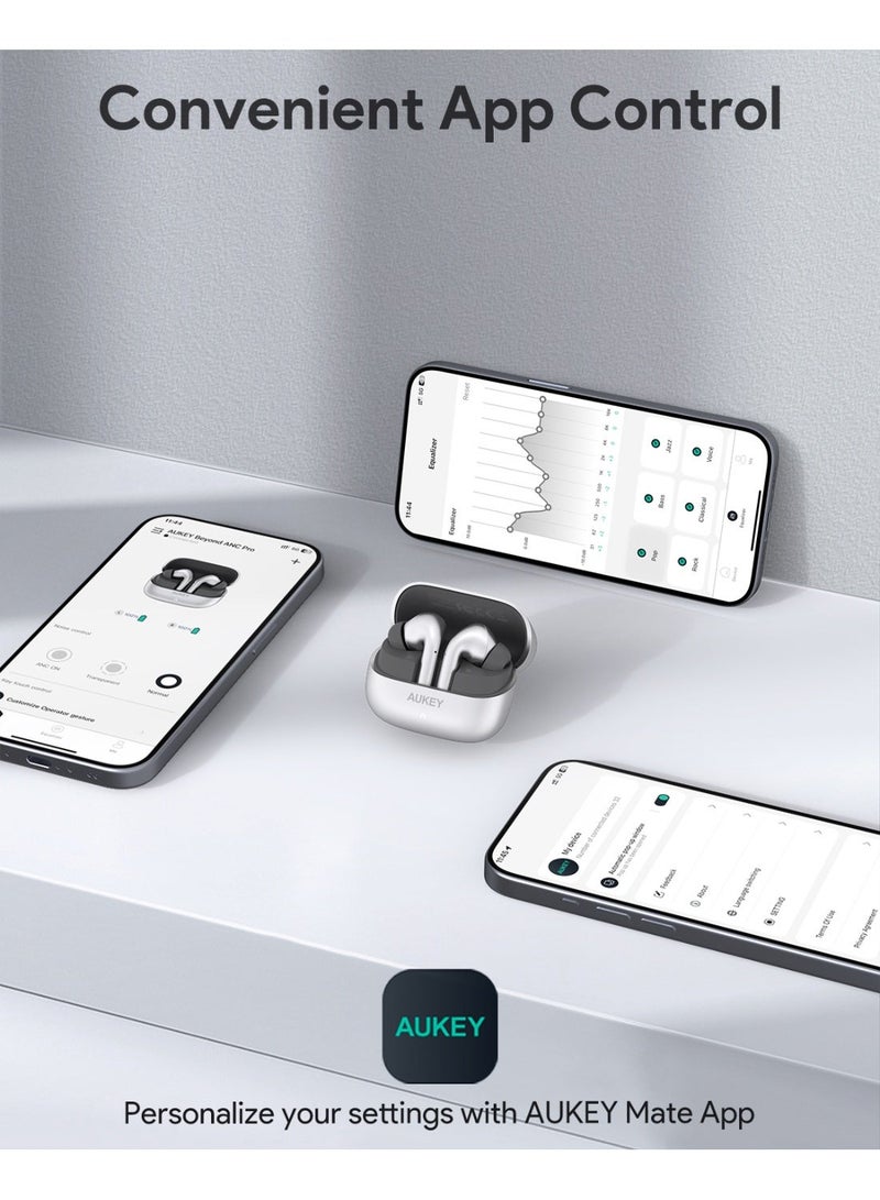 Aukey Beyond ANC PRO Wireless Earbuds True Wireless Eearbuds, BT 5.4, IPX5 Waterproof, 25 Battrey Life, 4.5g Weight, EP-B1 Silver - Image 3