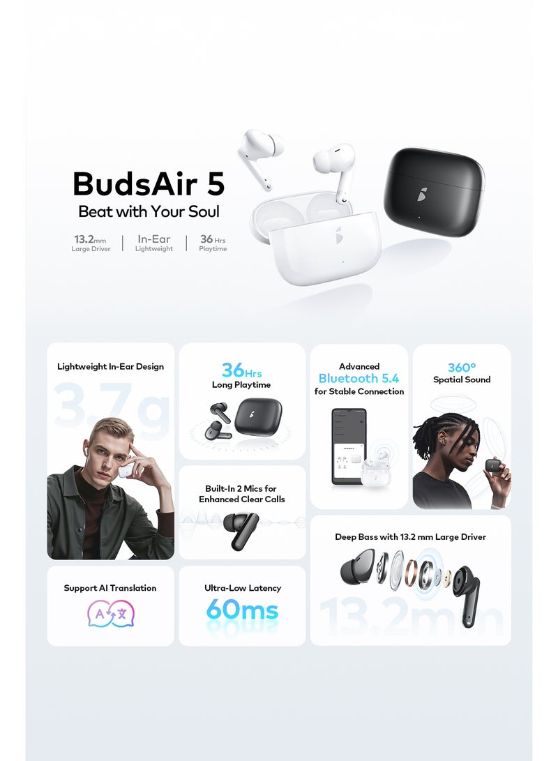 ITEL Buds Air 5 In-Ear Bluetooth 5.4 Headphones ,13mm dynamic driver Bluetooth Earbuds Touch Control, Light-Weight Earphones White - Image 4