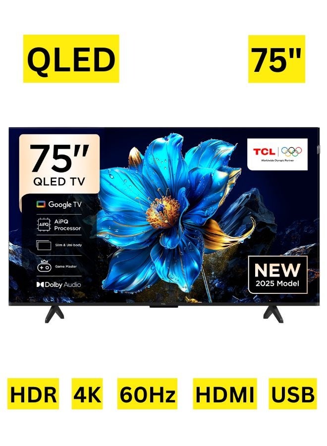 TCL 75 Inch P7K QLED TV | 4K Google TV | AiPQ Processor | Dolby Vision | HVA Panel | HLG, HDR10+, Ai Clarity, Color, HDR | Dolby Atmos | DTS Virtual:X | Miracast | Game Master, Game Bar, Game Picture Mode - International Version 75P7K Black - Image 1