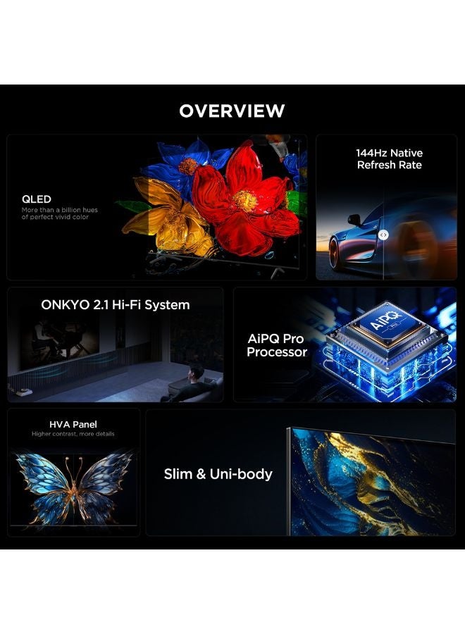 TCL 85 Inch P8K QLED TV | 4K UHD Google TV | AiPQ Pro Processor | 144Hz Native Refresh Rate, Dolby Vision, HDR10+, HLG | ONKYO 2.1 Hi-Fi System | HVA Panel | DTS Virtual X | Bezel-less Design | Game Master  - International Version 85P8K Black - Image 4