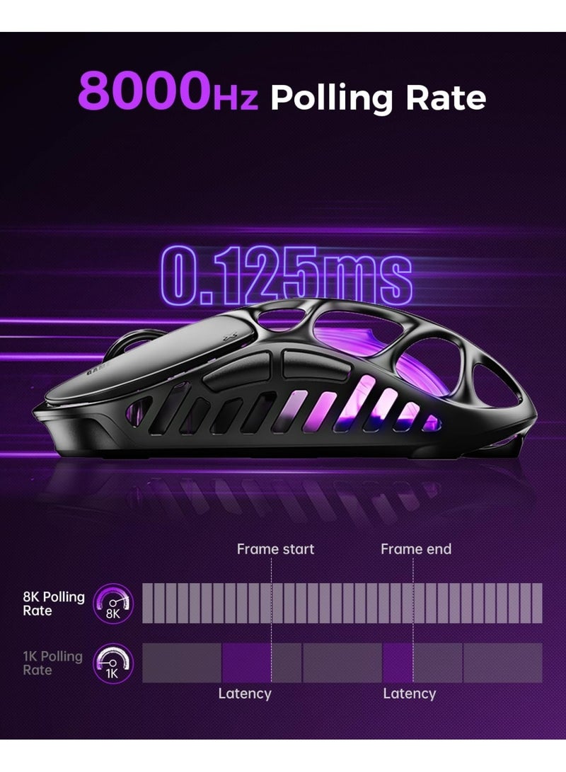 Gravastar Mercury X Pro 8KHz Wireless Gaming Mouse, 32,000 DPI PAW 3950 Optical Sensor, Ultra-Light 49g Magnesium Alloy Skeleton Design, Tri-Mode Wired/Bluetooth/2.4GHz, 5 Programmable Buttons, RGB Lighting, 110h Battery Life, Type-C Charging, Black - Image 2