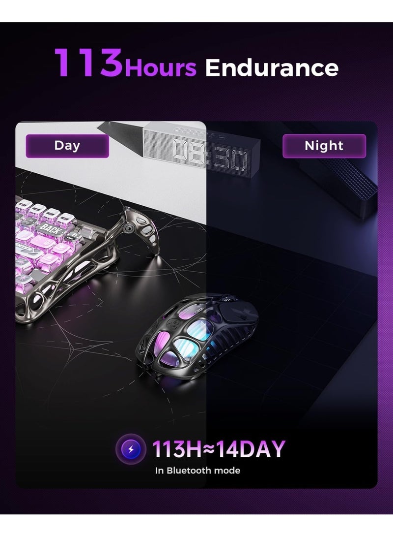 Gravastar Mercury X Pro 8KHz Wireless Gaming Mouse, 32,000 DPI PAW 3950 Optical Sensor, Ultra-Light 49g Magnesium Alloy Skeleton Design, Tri-Mode Wired/Bluetooth/2.4GHz, 5 Programmable Buttons, RGB Lighting, 110h Battery Life, Type-C Charging, Black - Image 4