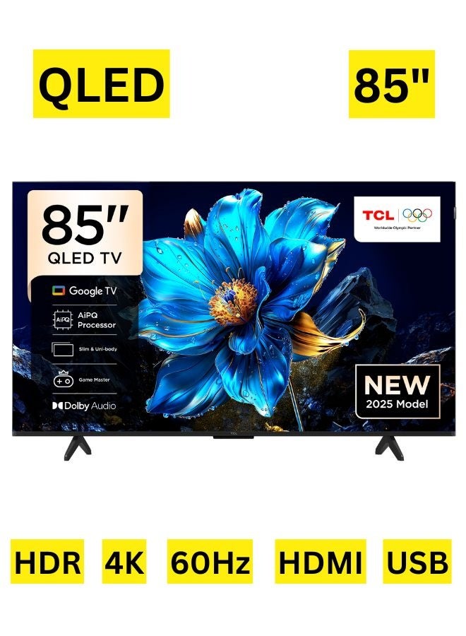 TCL 85 Inch P7K QLED TV | 4K Google TV | AiPQ Processor | Dolby Vision | HVA Panel | HLG, HDR10+, Ai Clarity, Color, HDR | Dolby Atmos | DTS Virtual:X | Miracast | Game Master, Game Bar, Game Picture Mode - International Version 85P7K Black - Image 1