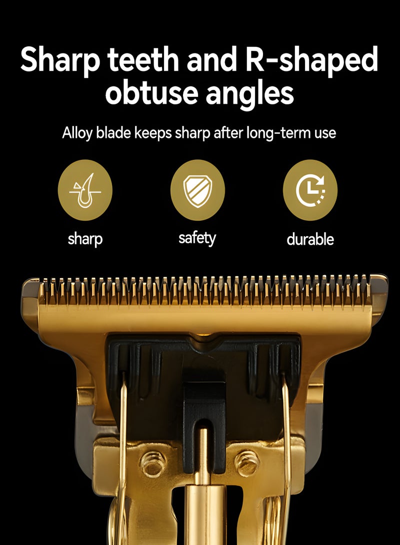 Kemei KM-T99 Professional Hair & Beard Trimmer with T-Blade, USB Rechargeable, Zero Cut, Retro Metal Design Gold - Image 4